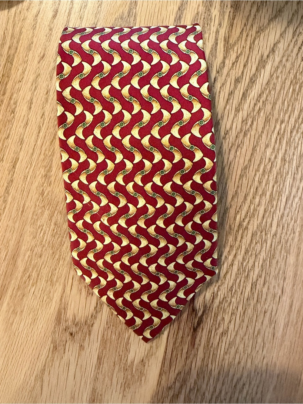 Vintage Gucci Silk Tie Red Gold Wave Abstract Geometric - Made in Italy